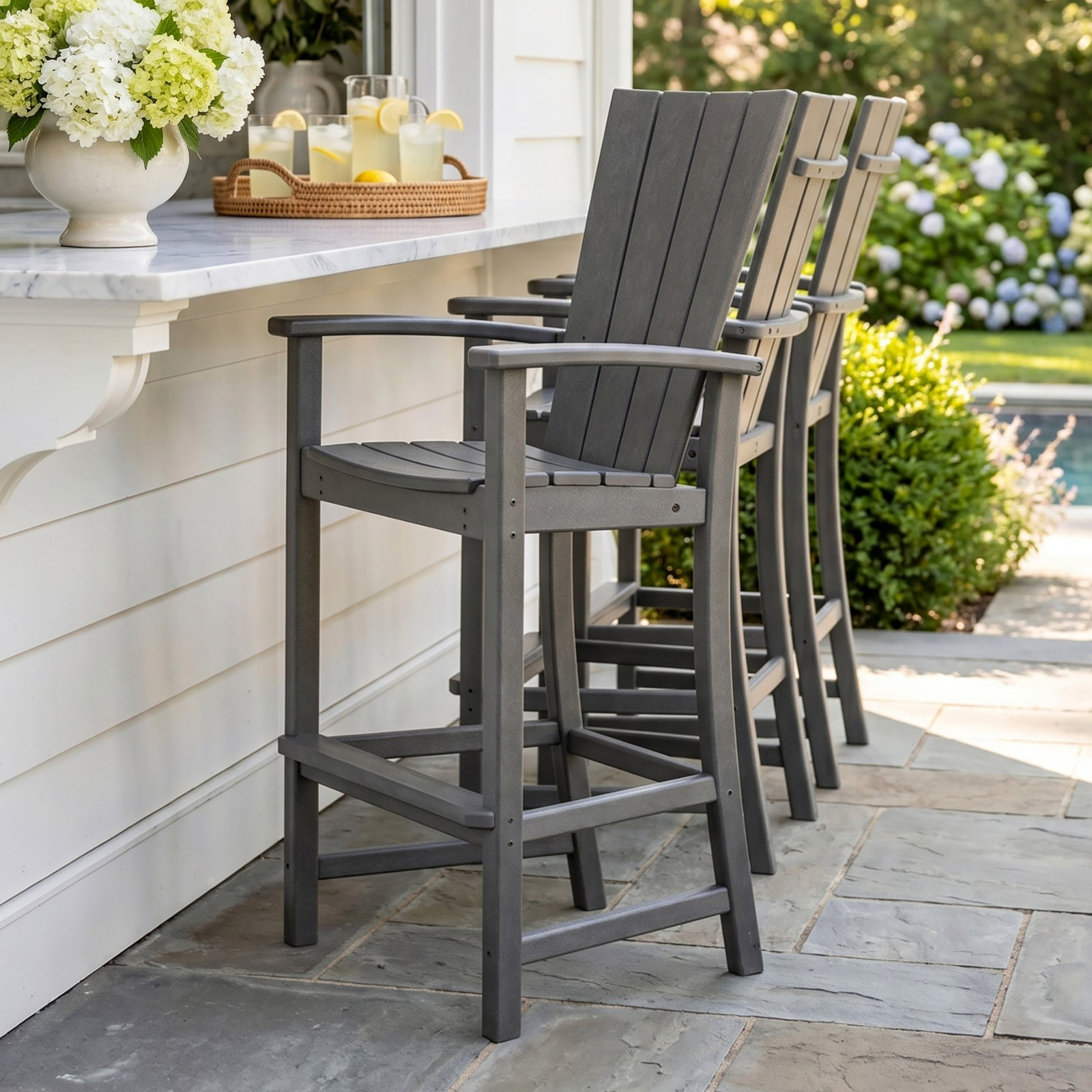 POLYWOOD® Quattro Patio Bar Stool, Slate Gray