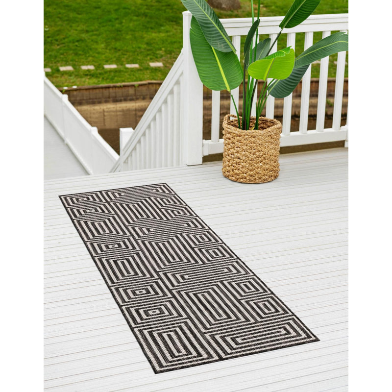 Tapis contemporain noir et blanc Bello, Tapis de couloir 2 pi x 8 pi