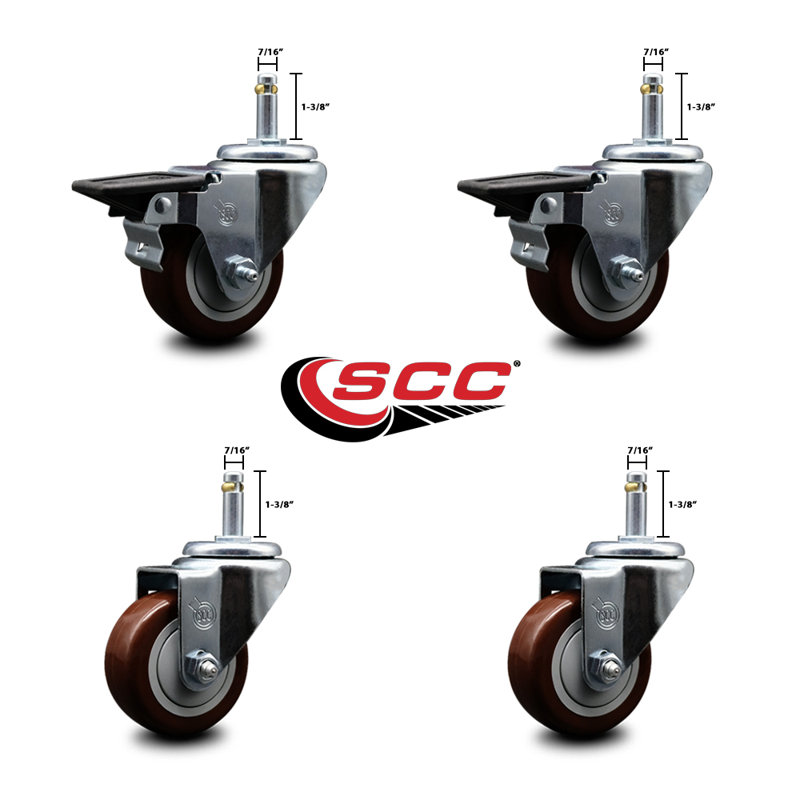 4-Piece Polyurethane Caster Set, Maroon