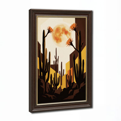 «Cactus Silhouettes Under Orange Moon», art mural sur toile