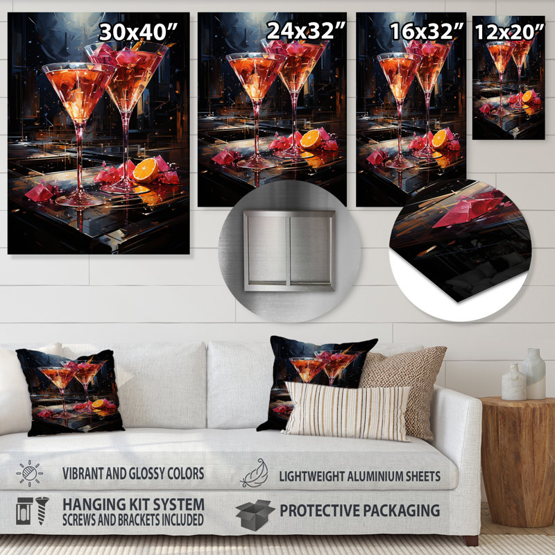 Red Regal Ruby Cocktail Drinks - Art mural en métal cocktails, H 32 po x l 24 po x P 1 po