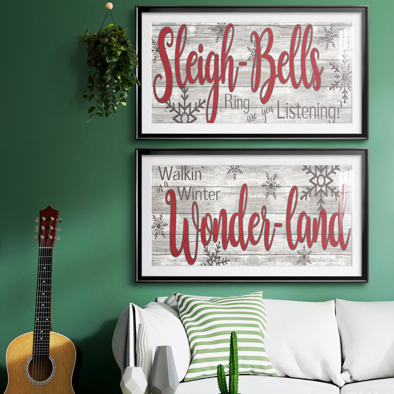 «Sleigh Bells», ensemble de 2 encadrements d'art textuel, H 14,5 po x l 53 po x P 1,5 po, Argent