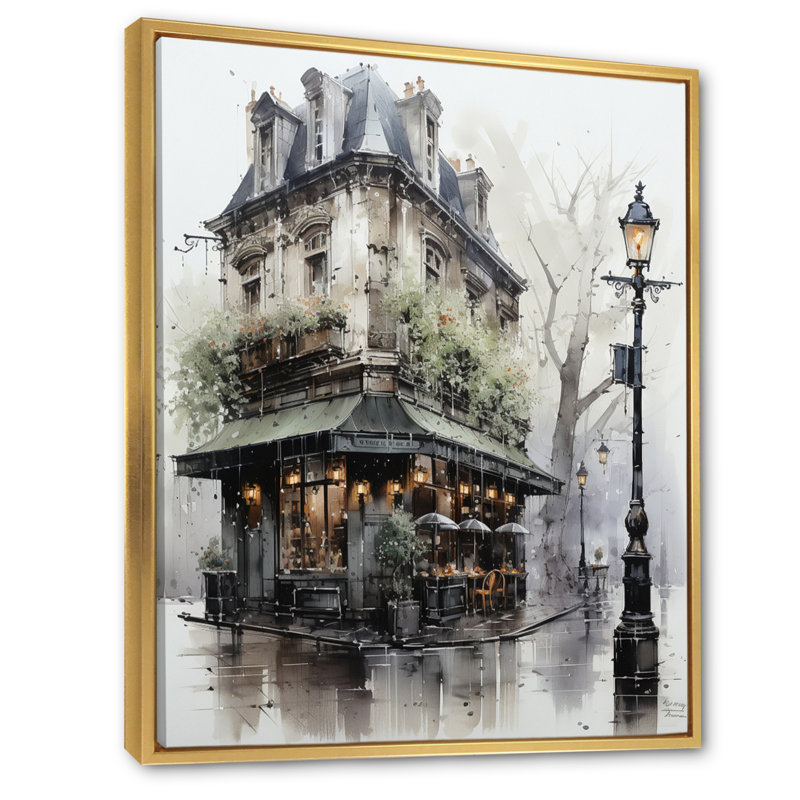 Paris Montmartre Mist - art mural Paris, 20" H x 12" W, Cadre flottant doré