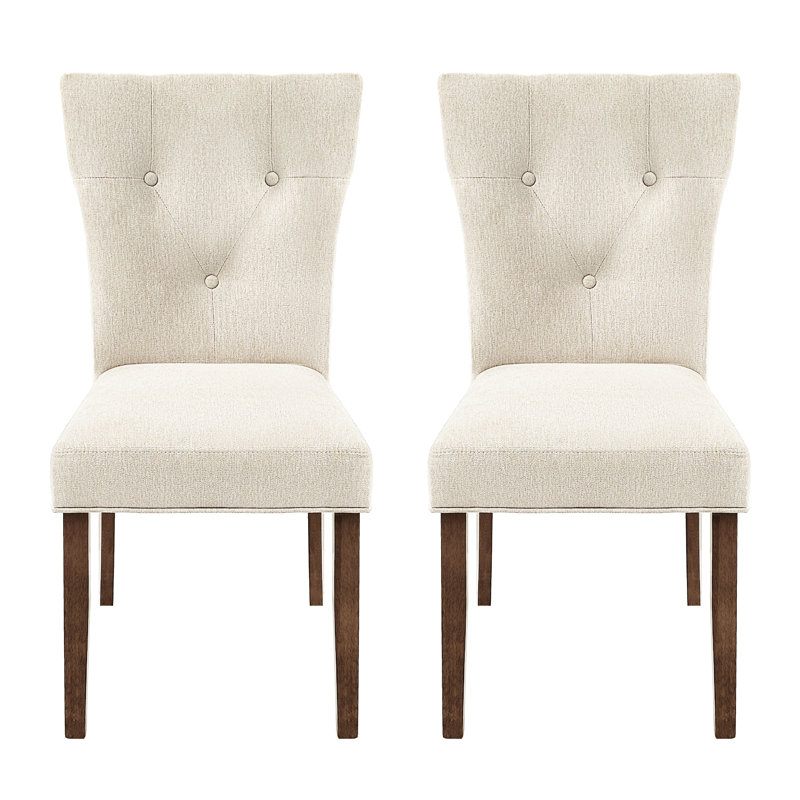 Chaises de salle à manger rembourrées crème (de 2), avec tissu doux et pieds en bois d'hévéa pour la maison 2, coussins de siège rembourrés d'éponge confortables pour la cuisine et la pièce