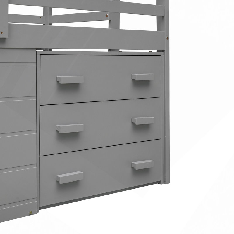 Lit mezzanine simple avec armoire et tablette, Gris