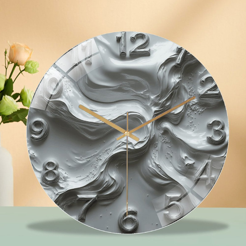 Elegant Modern Design Wall Clock with Unique Swirl Pattern Art - 12'' Modern Glass Wall Clock