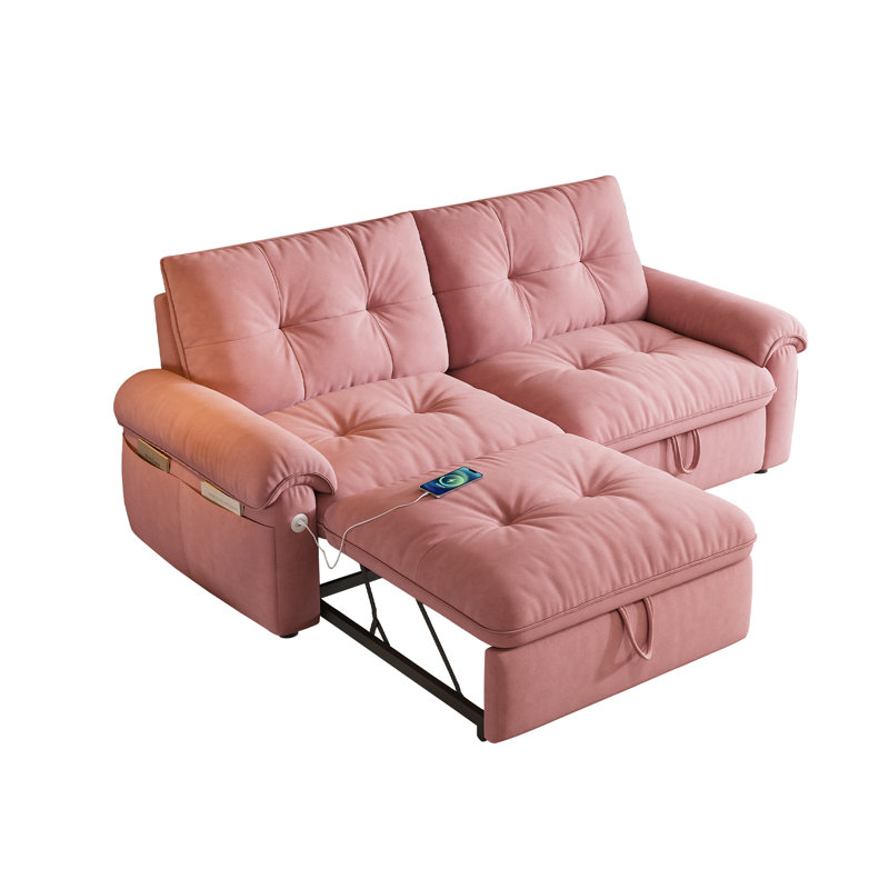 Canapé-lit convertible 2 en 1 multifonctionnel avec poches latérales, lit escamotable moderne en velours de 73 po pour salon de chambre à coucher de bureau