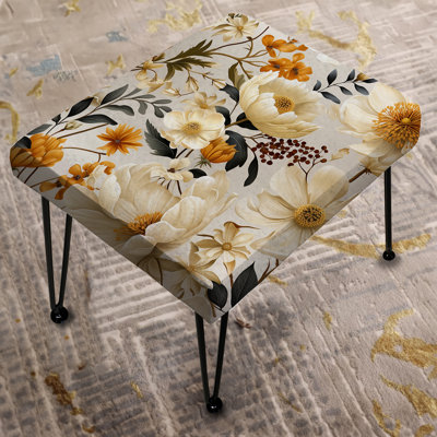 Beige Boho Chic Poppy Blooms - Floral Rectangle Ottoman