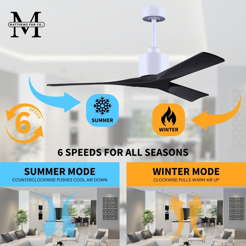 Nan 42" Ceiling Fan In Blades, Matte White, Matte Black