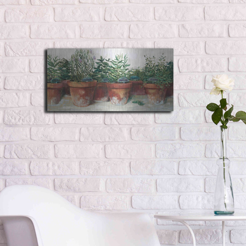 «Pots Of Herbs I White» par Carol Rowan, H 12 po x l 24 po