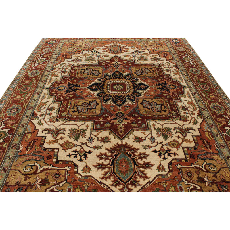 Tapis turc ivoire et rouille Oushak, Rectangle 8 pi 8 po x 12 pi