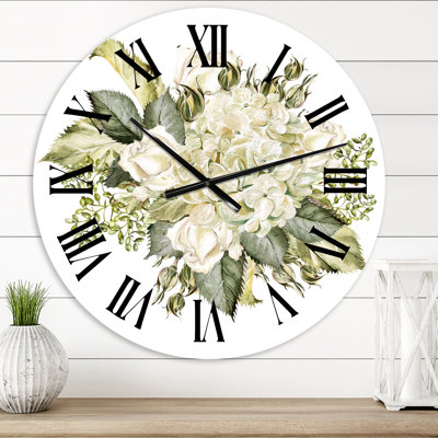 Beautiful Bouquet With Hudrangea And Roses - Farmhouse Wall Clock