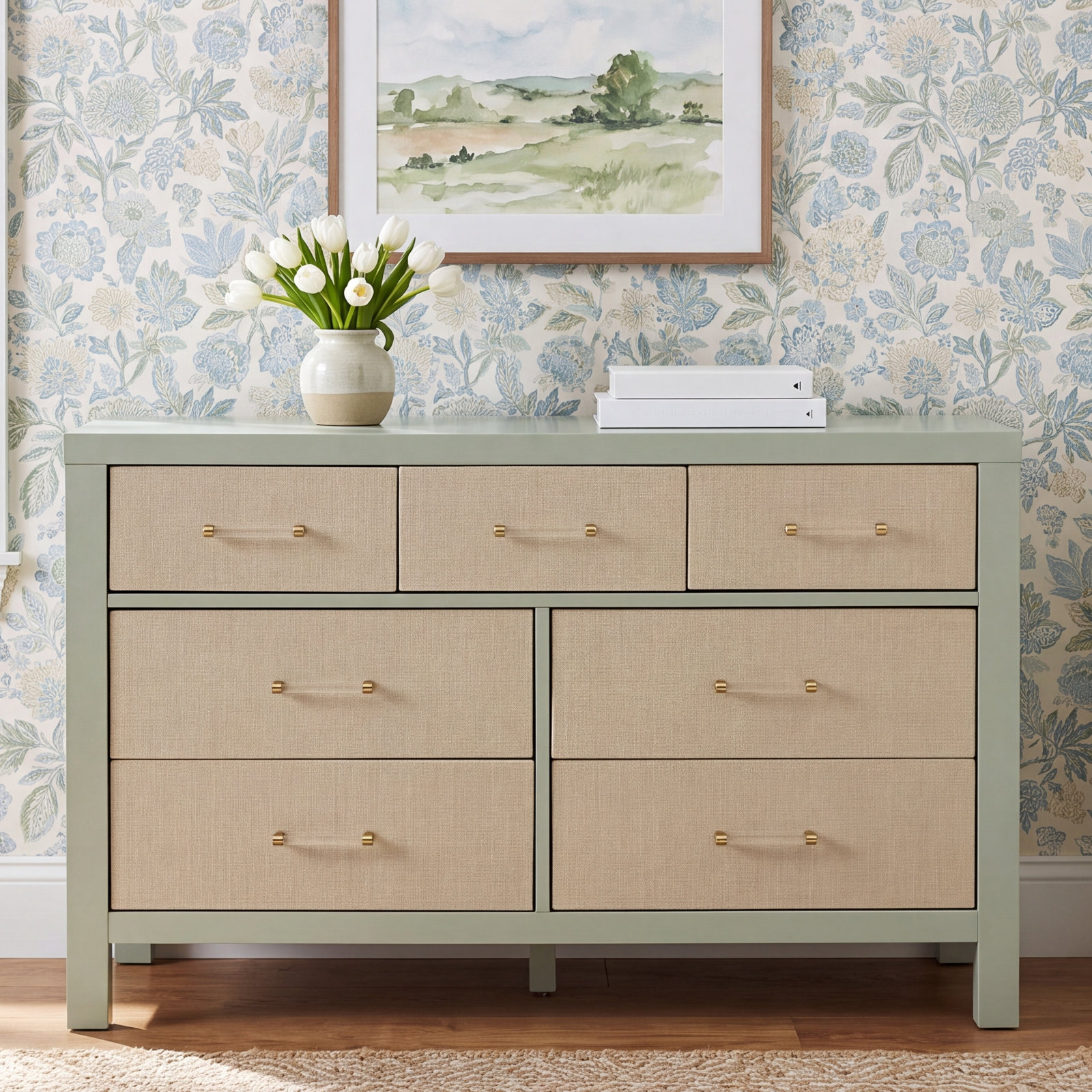 Eloise 7-Drawer Dresser, French Sage/Performance Sand Eco-Weave