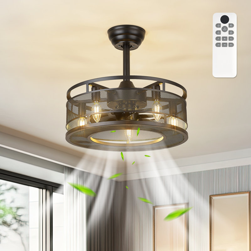 18" Farmhouse Reversible Caged Ceiling Fan with Light Kit and Remote