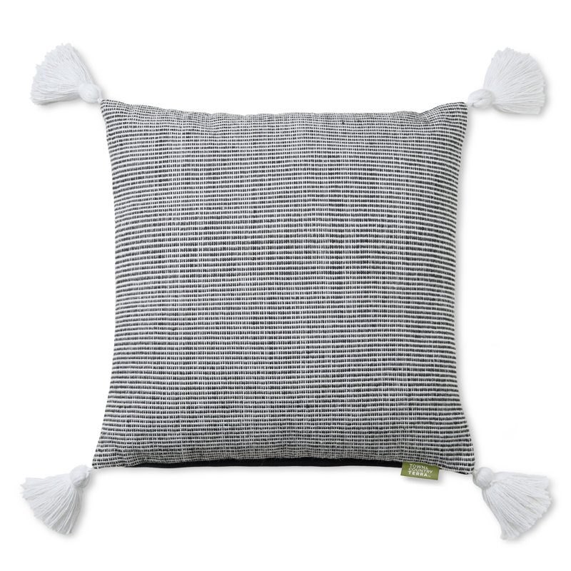 TOWN & COUNTRY TERRA Alara Ribbed Texture Indoor Outdoor Decorative Pillow 20"x20" , Black/Ivory, 19.69"H x 19.69"W, Square