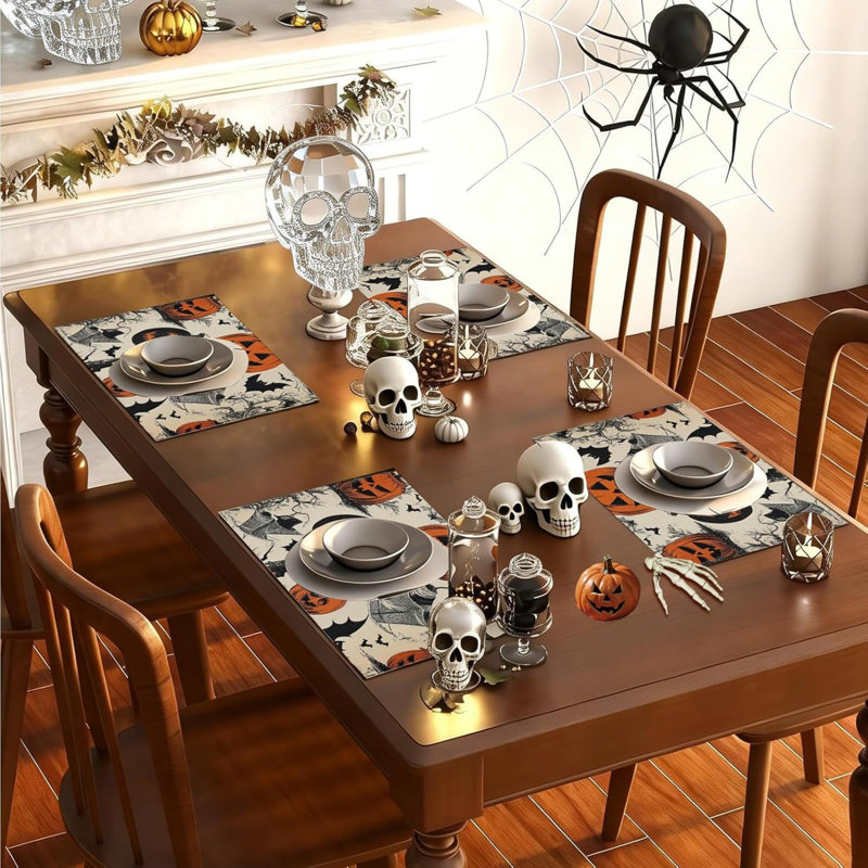 Ensemble de 4 napperons d'Halloween, décorations d'Halloween gothiques rétro | Décorations d'Halloween de table rétro saisonnier de style gothique rétro pour la cuisine de la maison, taille de la table: 12 po x 18 po, 100% polyester