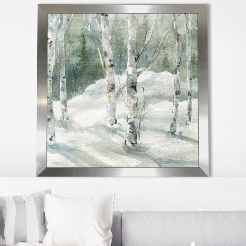 «Winter Wonderland II» par Carol Robinson - Peinture, H 25,5 po x l 25,5 po x P 1 po, Encadrement argenté