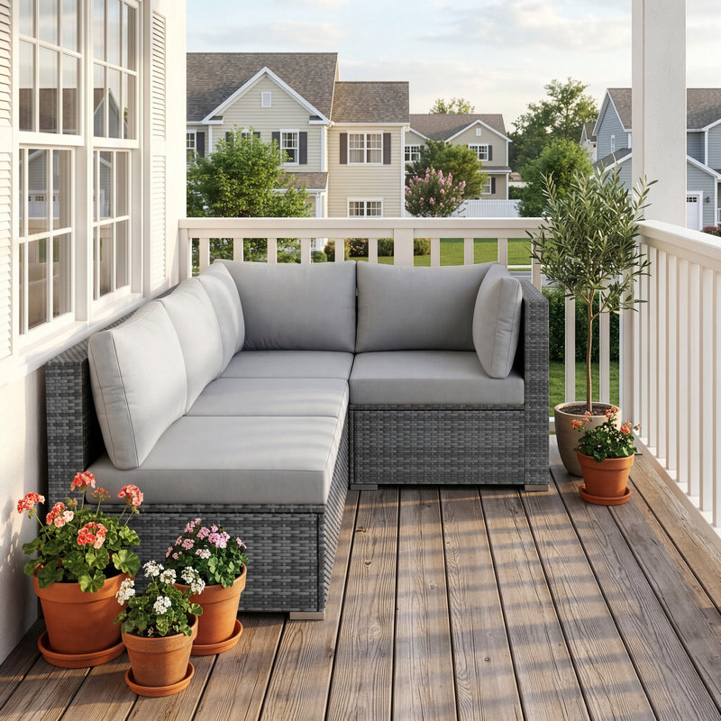 4-person Patio Conversation Sofa Set With 4" Cushions, 27.5" Modular Outdoor Sectional, Light Gray Cushion/Gray Frame