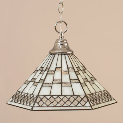 Peralta Chain Hung Pendant Shown In Chrome Finish With 16" Pewter Art Glass