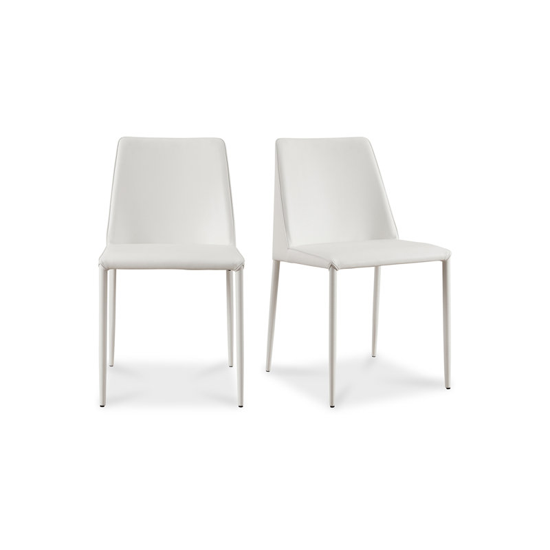 NORA PU DINING CHAIR WHITE-SET OF TWO, White Pebbled Faux Leather
