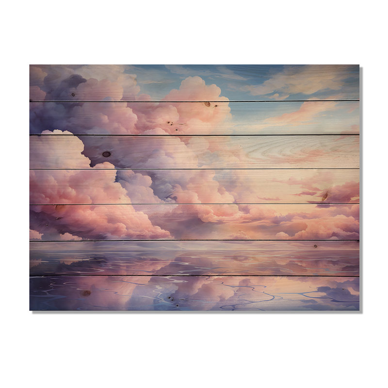 Rose et bleu ciel pastel coloré III - Ciel sur bois, H 34 po x l 44 po x P 0,78 po