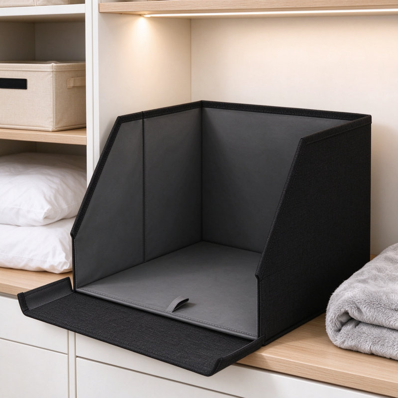 Paniers de rangement trapézoïdaux ouverts sur le devant, organisateur d'étagère pliable avec fente pour étiquette, panier gain de place pour pulls, serviettes, jeans et linge de maison, solution de rangement moderne pour la maison