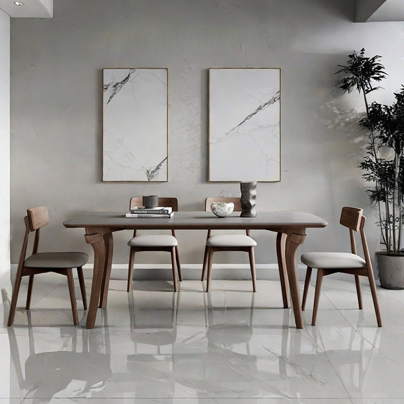 European style simple rectangular dining table set, 29.5"H x 70.8"L x 35.4"W