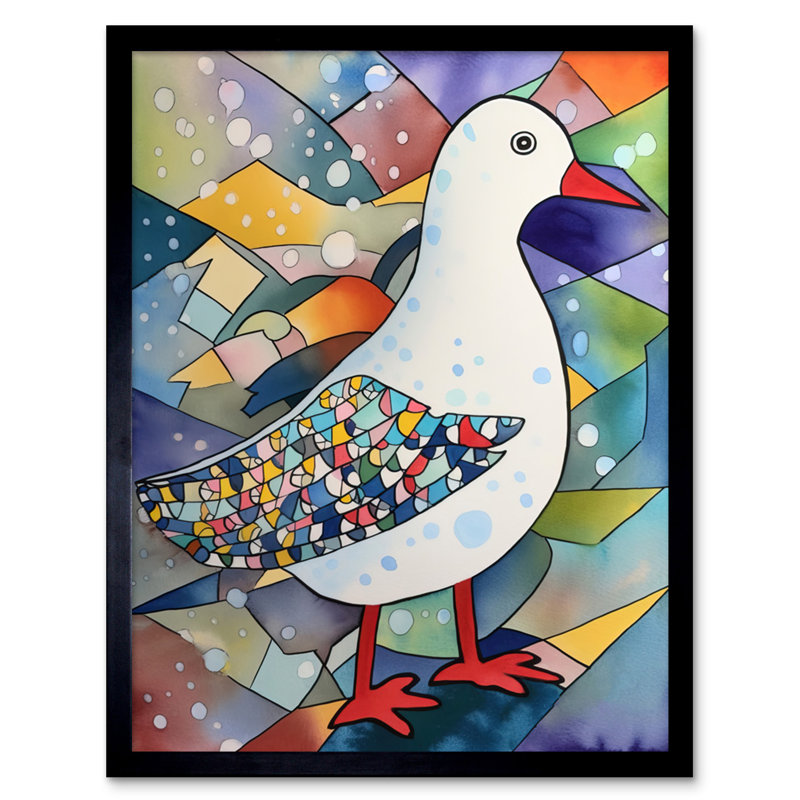 Seagull Bird And Snowflakes Folk Art Artwork Framed Wall Art Print 9X7 Inch