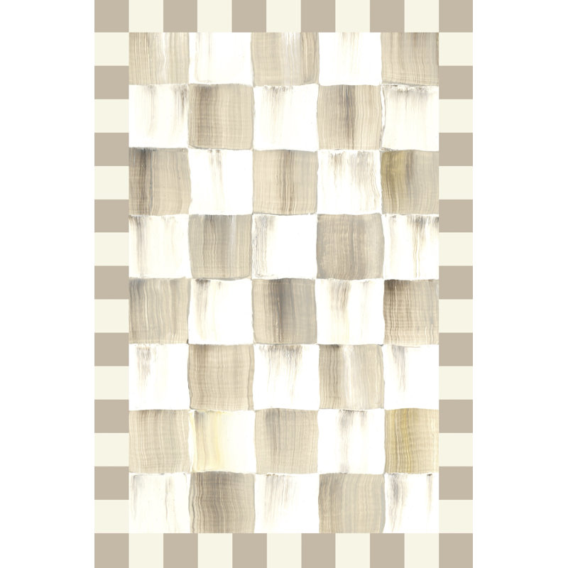 Mocha Checkered Washable Rug, Rectangle 2' x 3'