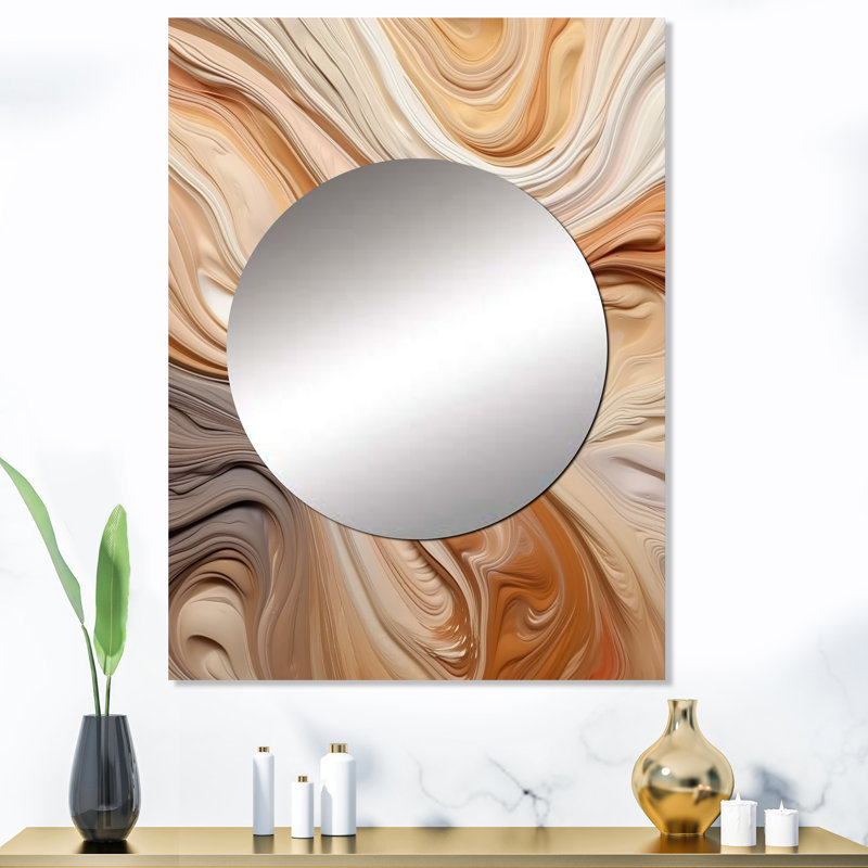 Orange et beige non lié «Imagination II», décor de miroir mural unique abstrait, grand miroir moderne, impression d'art en métal