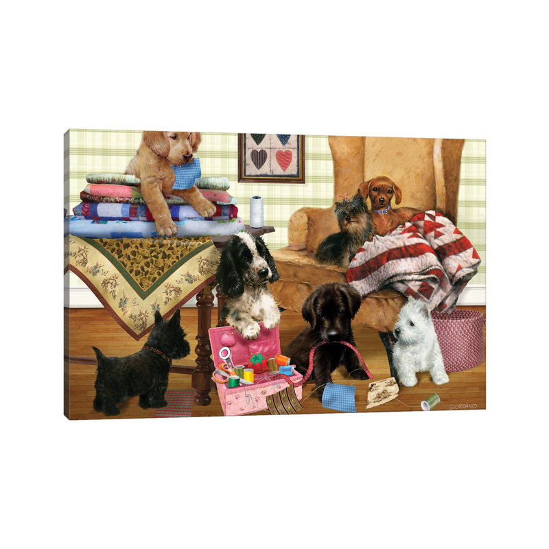 «Quilting Pups» par Giordano Studios - impression sur toile tendue, H 8 po x l 12 po x P 0,75 po