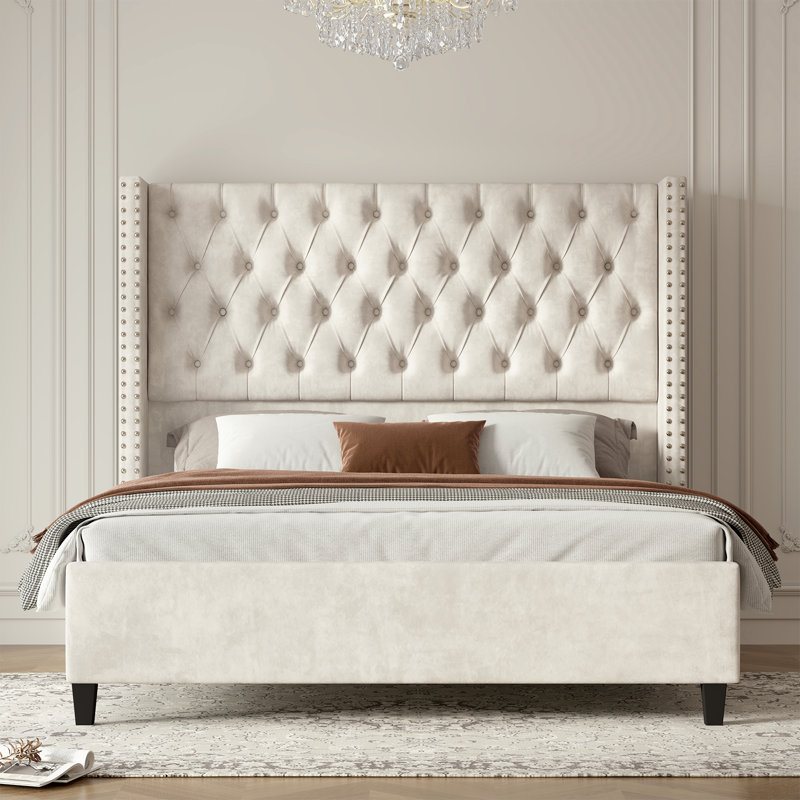 Dillwyn Upholstered Wingback Bed, Cream, King