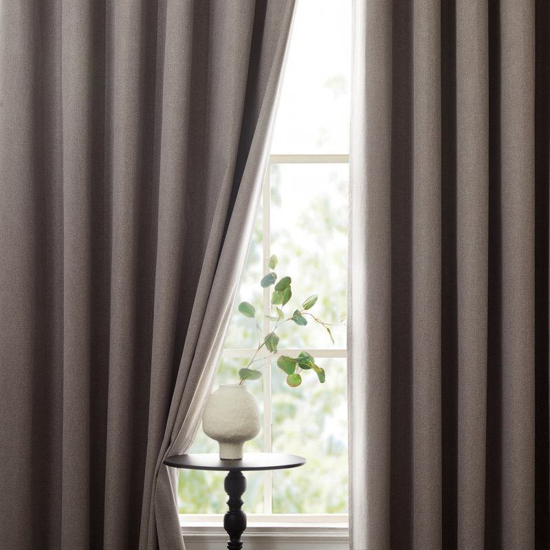 Linen Blend Blackout Curtain Panel Pair, Mocha, 117cm Width x 137cm Drop