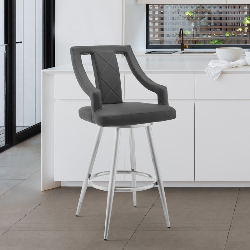 Tabouret de bar à hauteur de comptoir ou de bar Abhijot, Acier inoxydable brossé