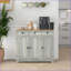 Buffet moderne gris clair vieilli avec plateau en bois d'hévéa massif, 3 tiroirs Tablette réglable | Bois d'ingénierie | Armoire de rangement