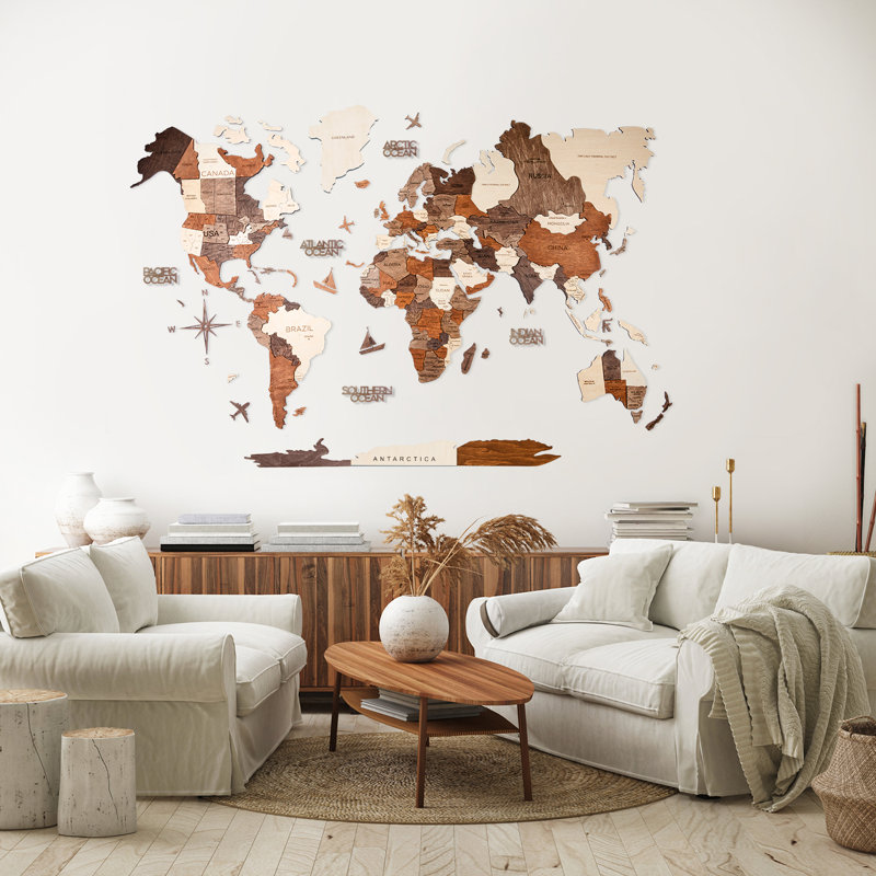 Wooden World Map, Wall Art, Wall Decor, Multicolor, 24" H x 39" W x 0.47" D