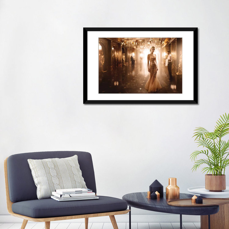 «Gold», impression sur toile, H 24 po x l 32 po x P 1 po, Papier d'art encadré noir, Blanc