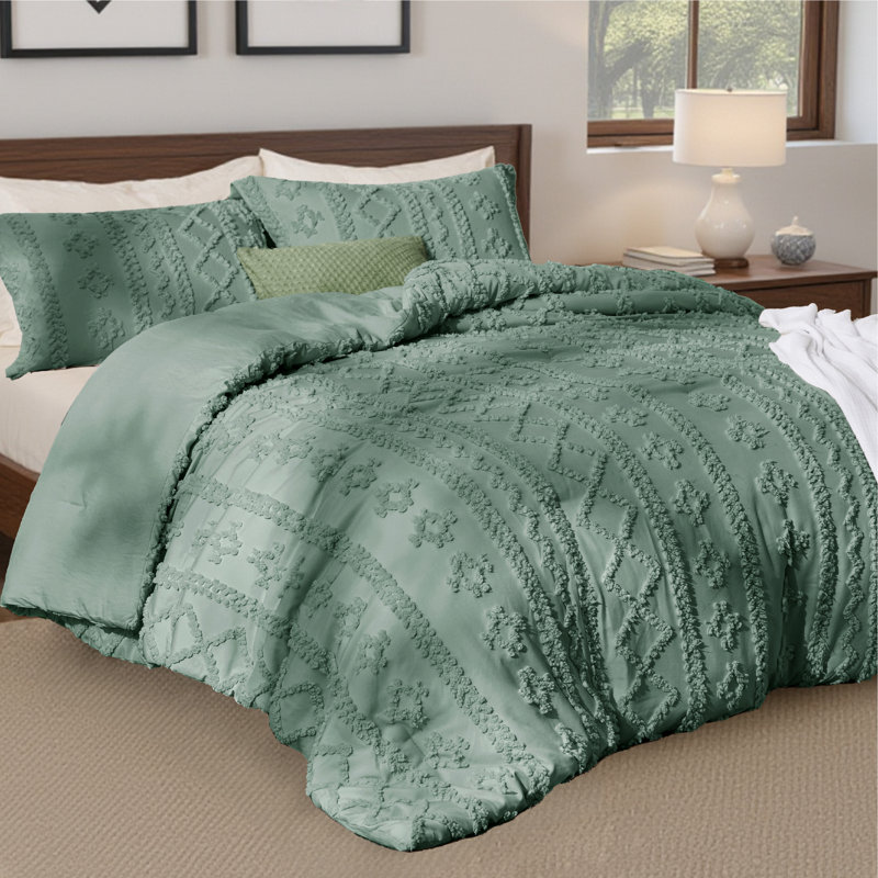 Ensemble d'édredon complet et capitonné 3 pièces Bedure, Lit double, Vert