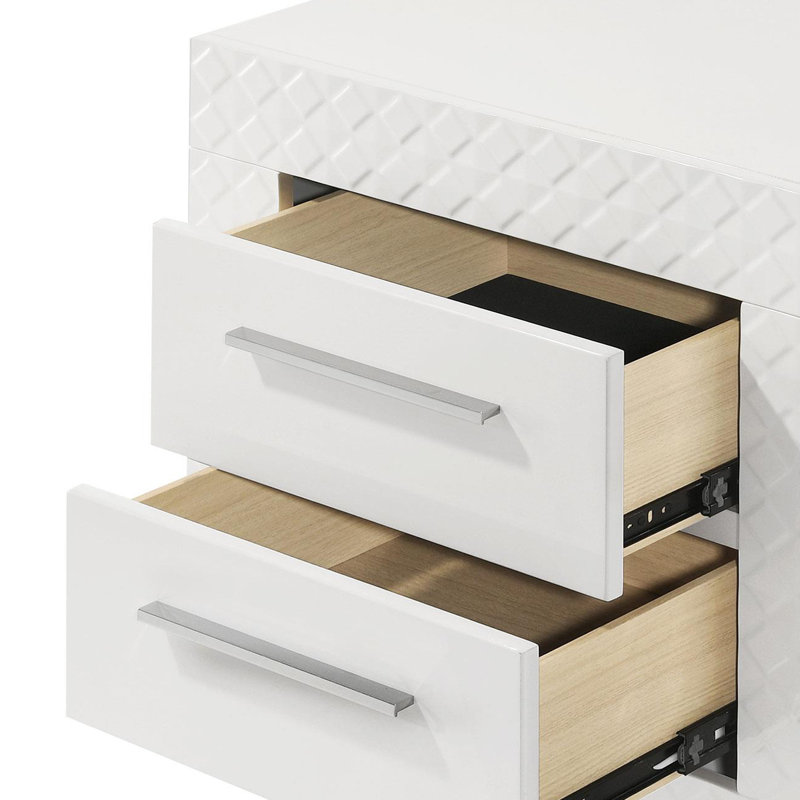 Table de chevet 2 tiroirs ultrabrillante, Blanc