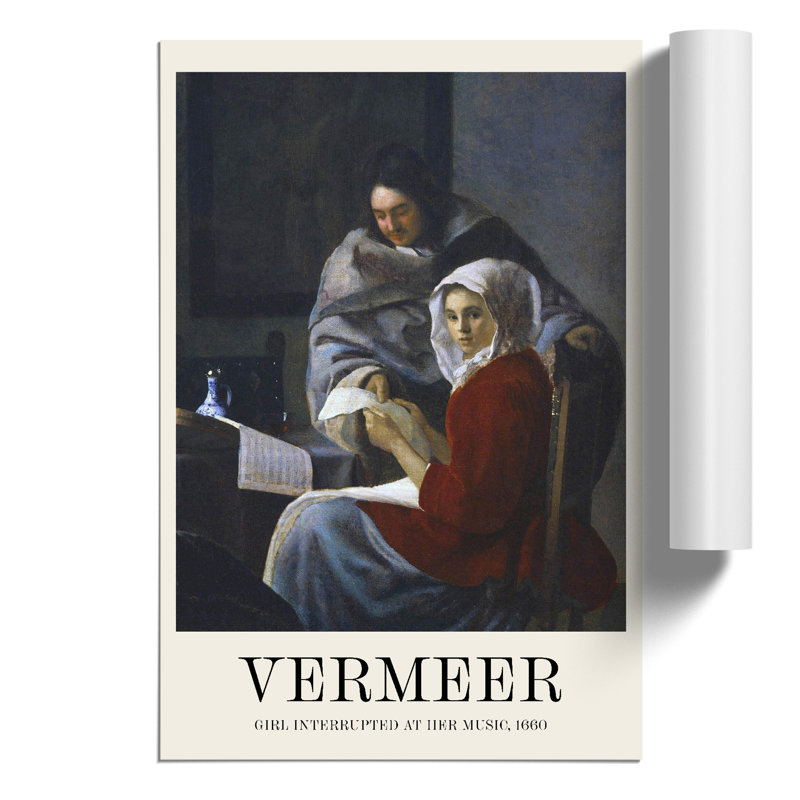Girl Interrupted At Her Music by Johannes Vermeer - No Frame Painting, 59cm H x 42cm W x 0.1cm D