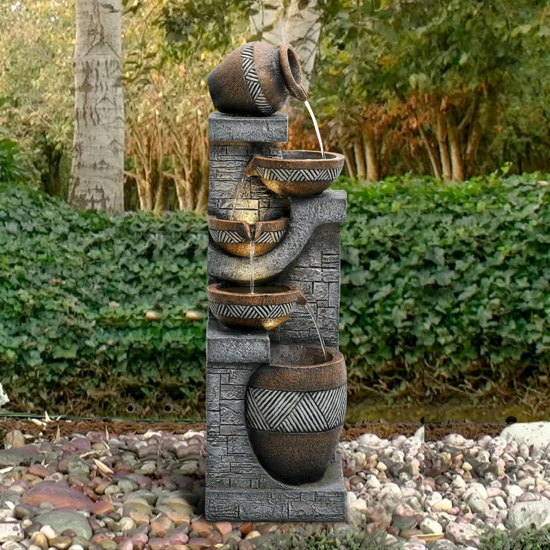 Parkin Indoor Outdoor Weather Resistant Cascade Fountain with Lights