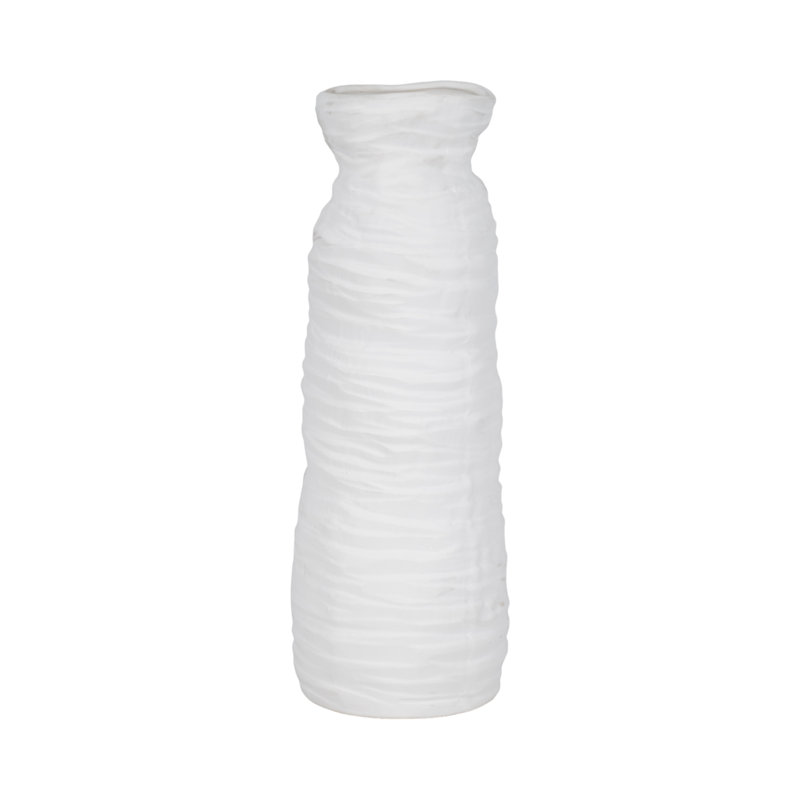 19" Horizontal Ribbed Matte Vase, Ivory, Cylinder, 19"H, Ribbed, 19" H x 6" W x 6" D