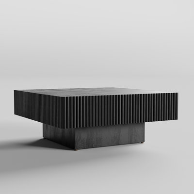 Modern Coffee Table, 2-Drawer Square Living Room Coffee Table With Solid Wood Top