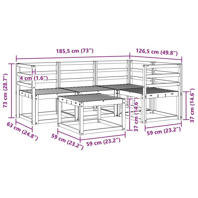 185.5cm Wide Patio Sectional Set