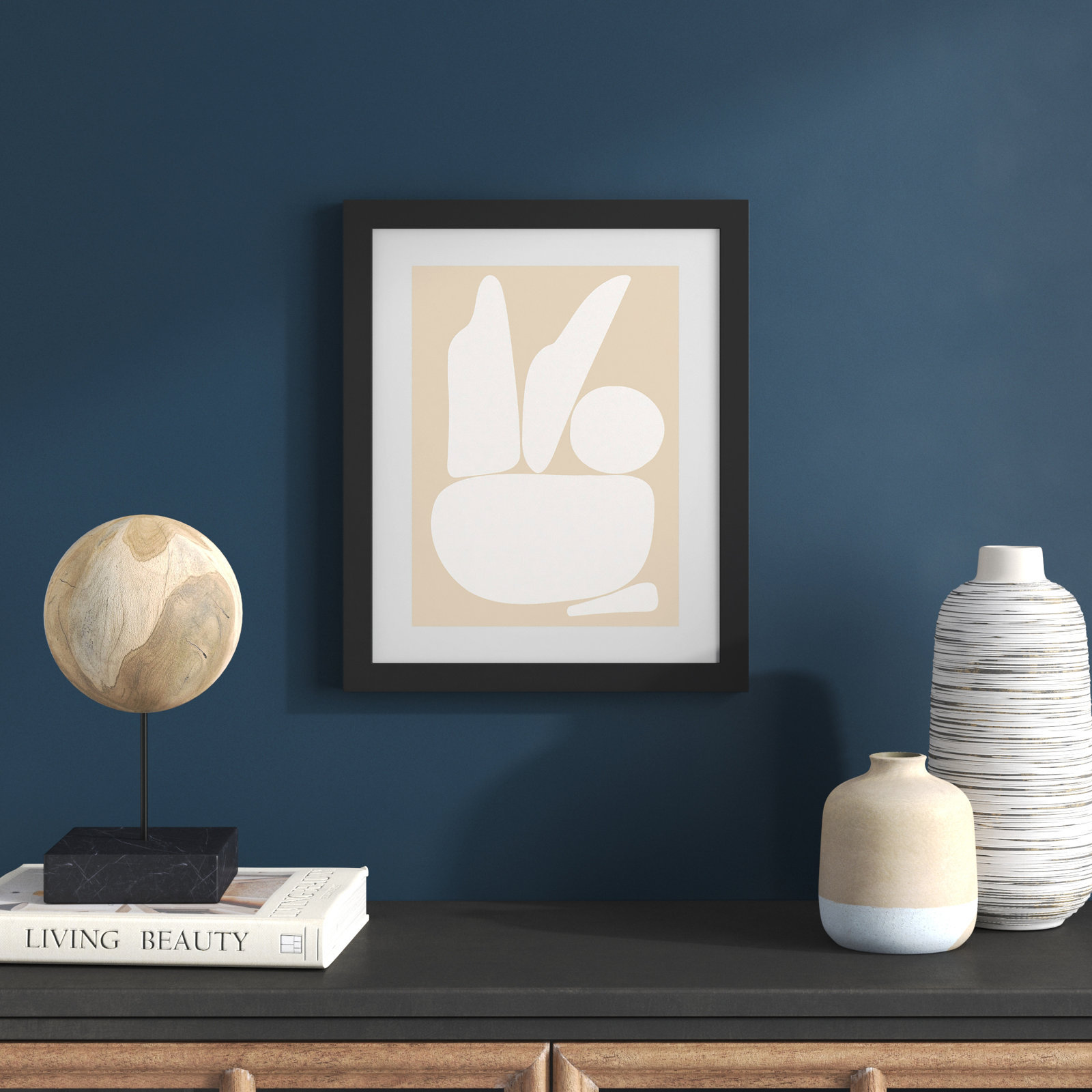 Zen Rock Garden Neutral Print, Black Framed, 17" H x 14" W