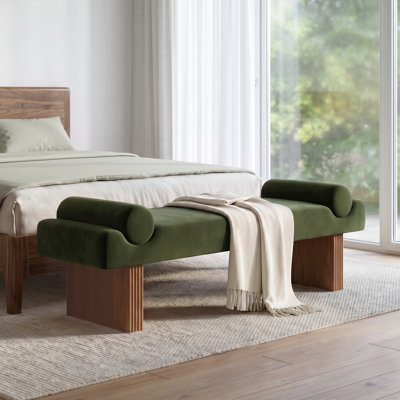 55" Modern Velvet Bench for Bedroom Button Tufted Ottoman Bench with Arms for Entryway