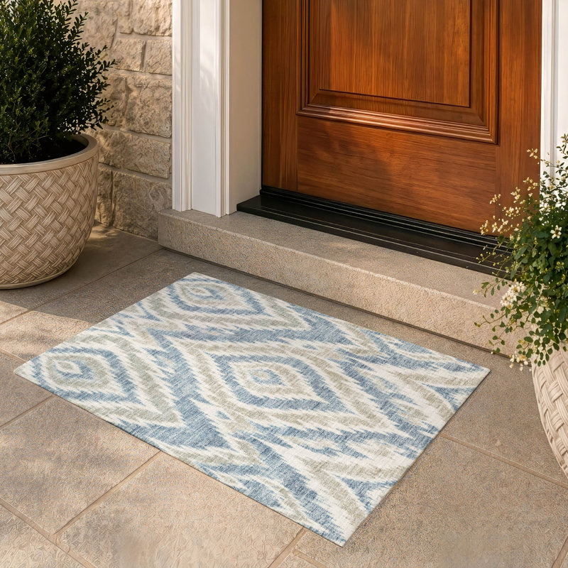 Tapis Ceajay ACN3071 Ikat lavable à la machine pour intérieur/extérieur, Denim, 1 pi 8 po x 2 pi 6 po