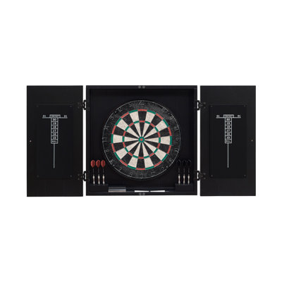 American Heritage Vienna Dartboard Cabinet Set - Solid Wood Black Finish with Steel Tip Darts, Scoreboard & Built-In Storage