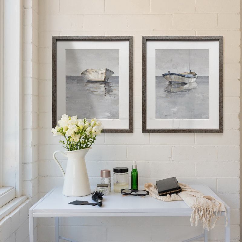 « Boat on the horizon I », ensemble de 2 reproductions d’art encadrées sur papier