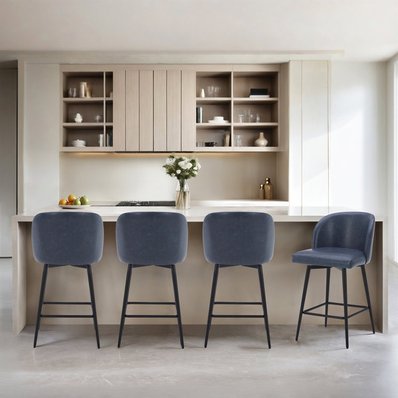 Tabouret de bar et de comptoir pivotant Brendaly (ensemble de 4) - Similicuir, Bleu